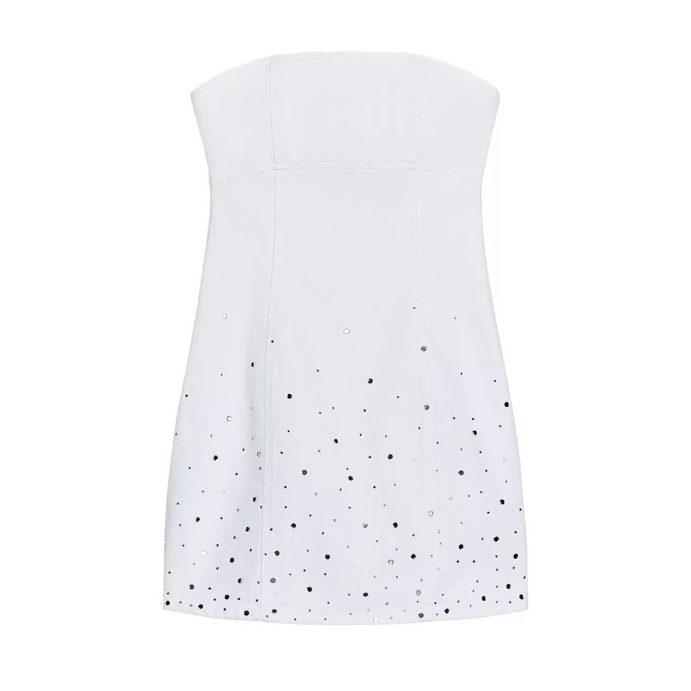 NEW! Zara Glitter Strapless Denim Mini Dress color white size medium
